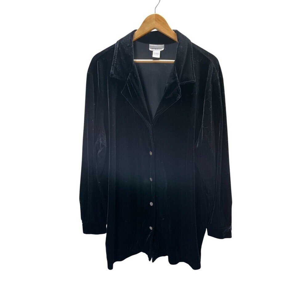 Avenue Black Velvet Top Women's 2X Size 22 24 Button Up Whimsigoth Witchy Glam